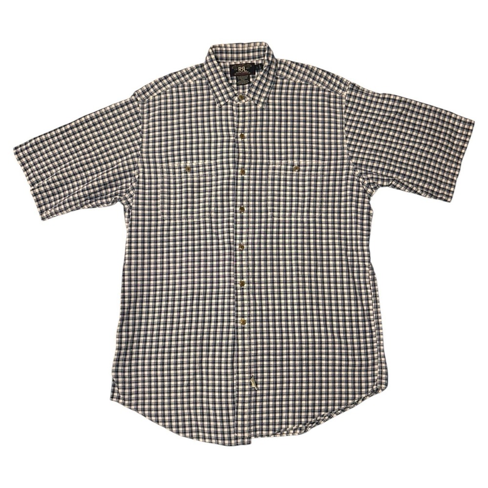 Vintage RRL Ralph Lauren Checker Button Up Shirt Size Large 6 Stars